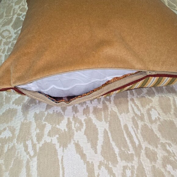 Vintage Borgata Yorkie Tapestry Throw Pillow 14" With Striped Border Dog Lover - Picture 6 of 11